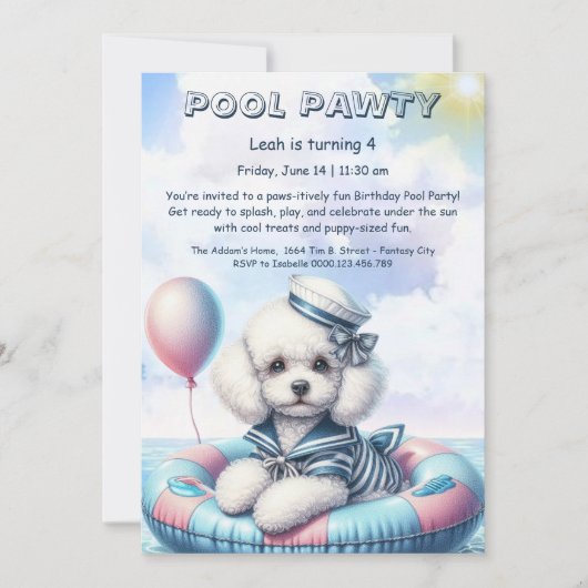 Puppy Splash Verjaardag Pool Party Uitnodiging (Voorkant)