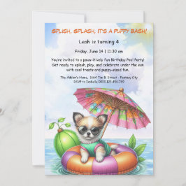 Puppy Splash Verjaardag Pool Party Uitnodiging