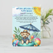 Puppy Splash Verjaardag Pool Party Uitnodiging (Staand voorkant)