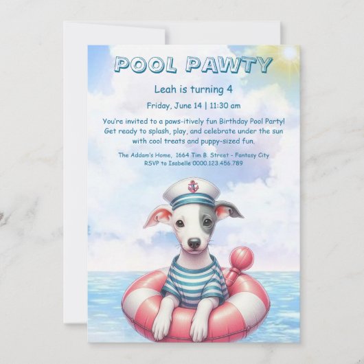 Puppy Splash Verjaardag Pool Party Uitnodiging (Voorkant)