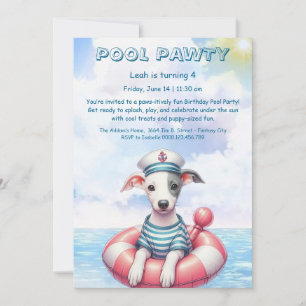 Puppy Splash Verjaardag Pool Party Uitnodiging