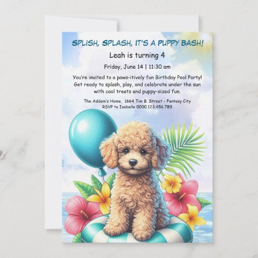 Puppy Splash Verjaardag Pool Party Uitnodiging (Voorkant)