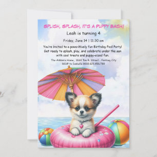Puppy Splash Verjaardag Pool Party Uitnodiging