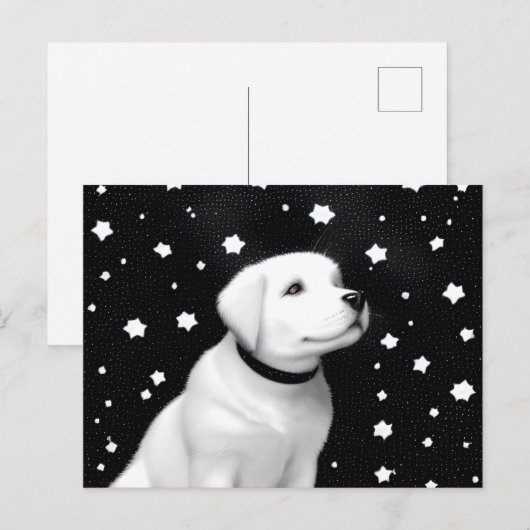 Puppy & sterren in zwart-wit Retro Briefkaart (Voorkant / Achterkant)