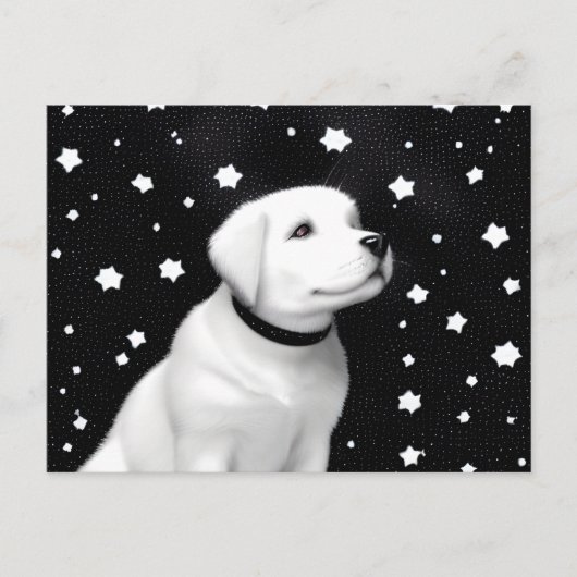 Puppy & sterren in zwart-wit Retro Briefkaart (Voorkant)