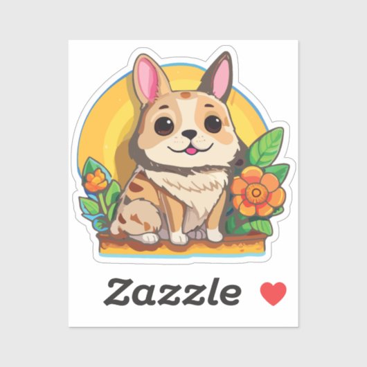 Puppy Sticker with Flower (Vel)