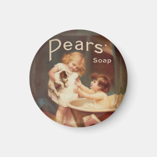 Puppy Taking A Bath Vintage Antique Magneet (Voorkant)