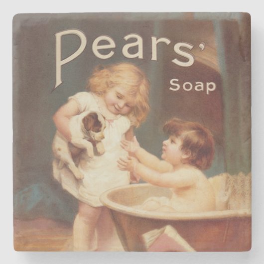 Puppy Taking A Bath Vintage Antique Stenen Onderzetter (Voorkant)
