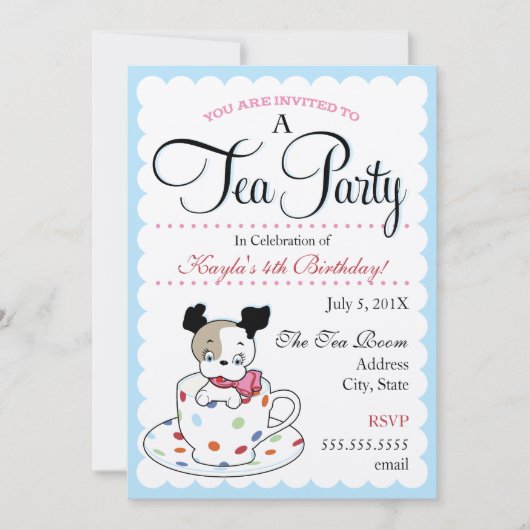 Puppy Tea Party | Retro Birthday-uitnodigingen Kaart (Voorkant)