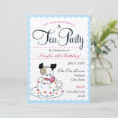 Puppy Tea Party | Retro Birthday-uitnodigingen Kaart (Staand voorkant)
