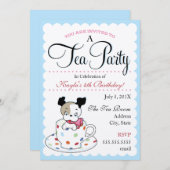 Puppy Tea Party | Retro Birthday-uitnodigingen Kaart (Voorkant / Achterkant)