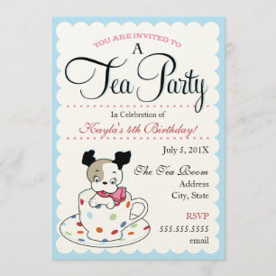 Puppy Tea Party    Retro Birthday-uitnodigingen Kaart