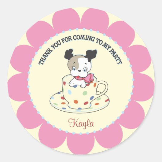 Puppy Tea Party | Retro Favor Stickers (Voorkant)