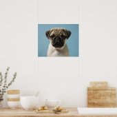 Puppy tegen blauwe achtergrond poster (Keuken)