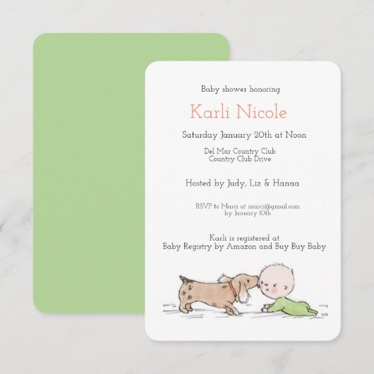 Puppy ThMED Baby shower Invitation Kaart (Voorkant / Achterkant)