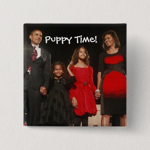Puppy Time for the Obama Girls Vierkante Button 5,1 Cm