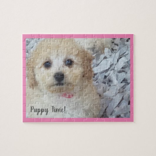 Puppy time Schattig in roze Legpuzzel (Horizontaal)