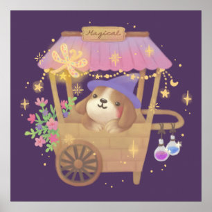 Puppy Tovenaar: Vintage Magische Verkoopwagen Poster