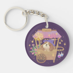 Puppy Tovenaar: Vintage Magische Verkoopwagen Sleutelhanger