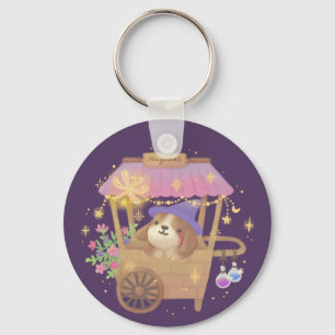 Puppy Tovenaar: Vintage Magische Verkoopwagen Sleutelhanger