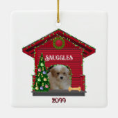 Puppy Upload Photo Decorated Dog House met kerst Keramisch Ornament (Achterkant)