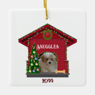 Puppy Upload Photo Decorated Dog House met kerst Keramisch Ornament