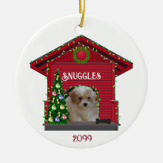 Puppy Upload Photo Decorated Dog House met kerst Keramisch Ornament