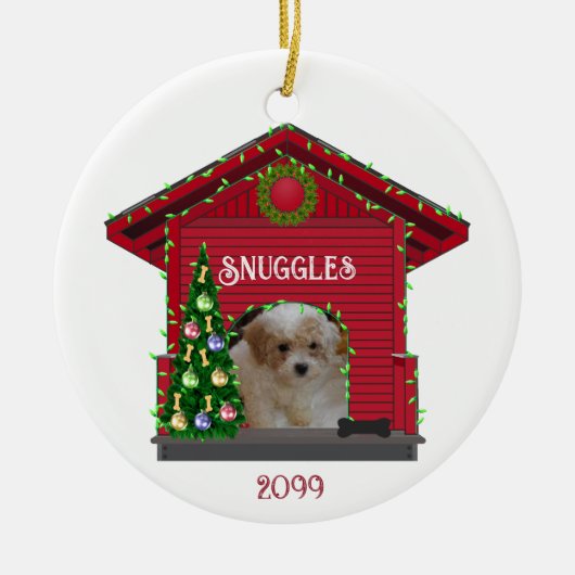 Puppy Upload Photo Decorated Dog House met kerst Keramisch Ornament (Voorkant)