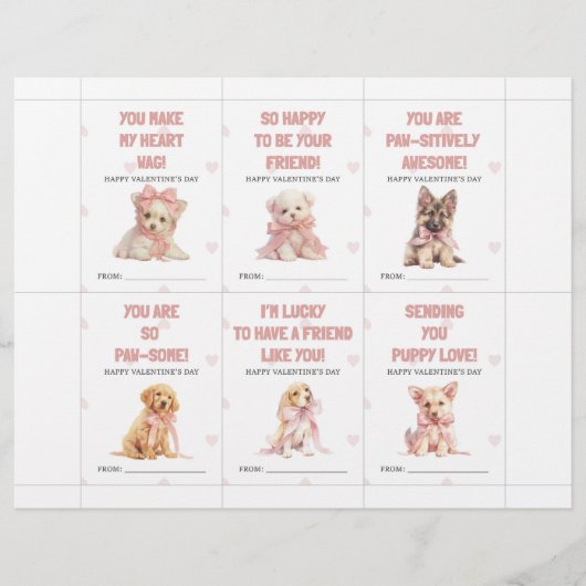 Puppy Valentine’s Day Cards for Kids Classroom Briefhoofd (Voorkant)