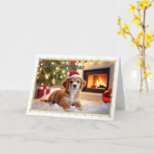 Puppy van de open haard Christmas Kaart (Gele Bloem)