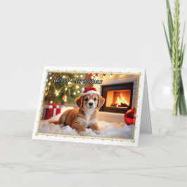 Puppy van de open haard Christmas Kaart