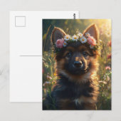 Puppy van een Duitse herder in een bloemenkroon Briefkaart (Voorkant / Achterkant)
