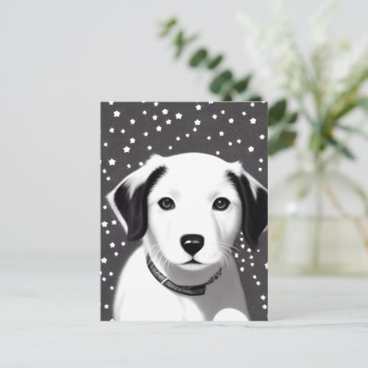 Puppy van zwart-wit-oproer briefkaart (Staand voorkant)