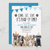 PUPPY VERJAARDAG FEESTUITNODIGING LATEN WE PAW-TY KAART (Voorkant / Achterkant)