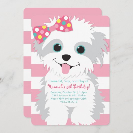 Puppy Verjaardag Paw-ty Uitnodiging (Voorkant / Achterkant)