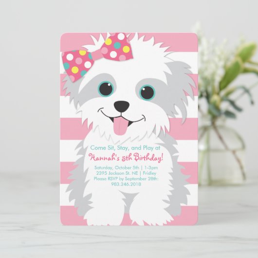 Puppy Verjaardag Paw-ty Uitnodiging (Staand voorkant)