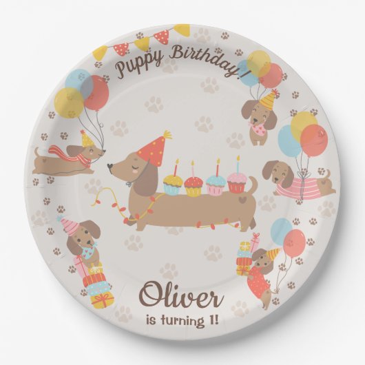 Puppy Verjaardag Pawty Papier Bord (Voorkant)