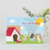 Puppy Verjaardag Uitnodiging Gepersonaliseerde Hon (Staand voorkant)