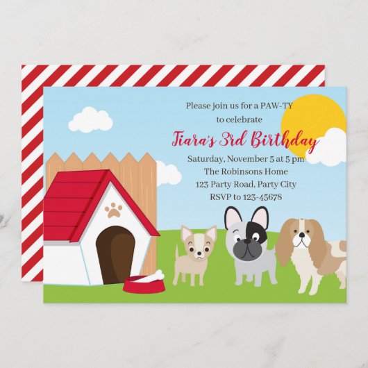 Puppy Verjaardag Uitnodiging Gepersonaliseerde Hon (Voorkant / Achterkant)