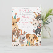 Puppy Verjaardag Uitnodiging Hond Party Meisje Ver (Staand voorkant)