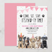 PUPPY VERJAARDAG UITNODIGING MEISJE LATEN PAWTY UI (Voorkant / Achterkant)