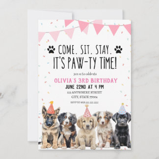 PUPPY VERJAARDAG UITNODIGING MEISJE LATEN PAWTY UI