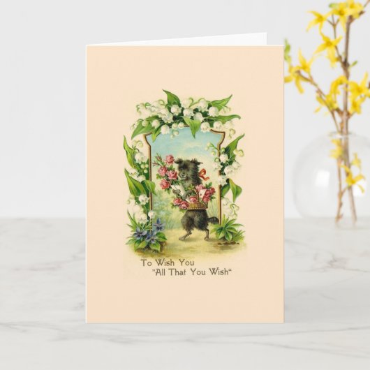 Puppy Verjaardag Wenskaart Kaart (Gele Bloem)