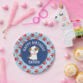 Puppy verjaardagsfeest borden blauw rode pootafdru papieren bordje (Feest)