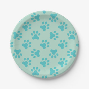 Puppy verjaardagsfeest borden turquoise pootafdruk papieren bordje