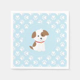 Puppy verjaardagsfeestje borden blauw pootafdrukke servet