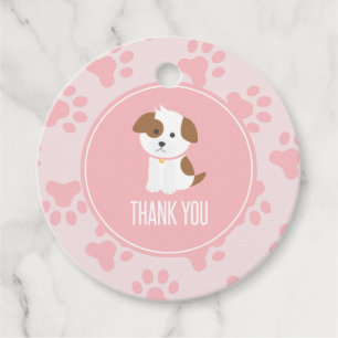 Puppy Verjaardagsfeestje dank u gunst tags roze Bedankjes Labels