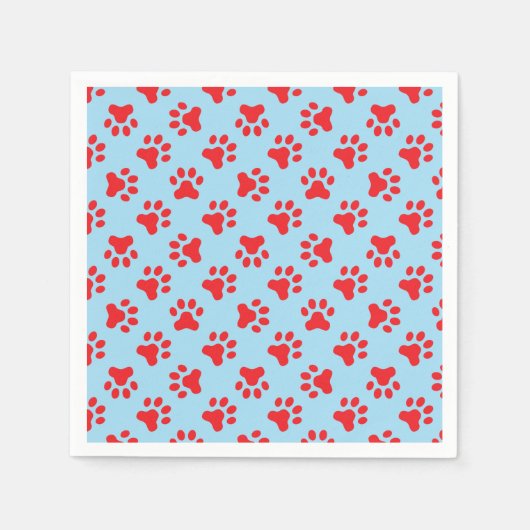 Puppy verjaardagsfeestje servetten blauw Rood poot (Voorkant)