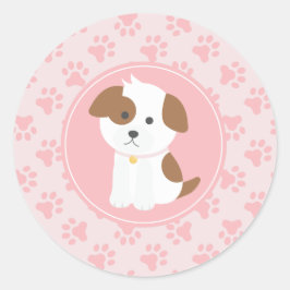 Puppy Verjaardagsfeestje Sticker mint en roze