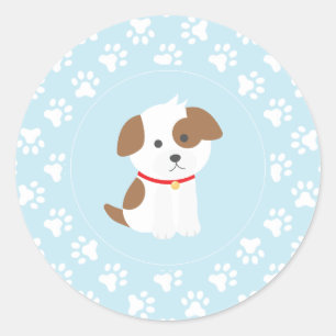 Puppy verjaardagsfeestje stickers blauw poot print